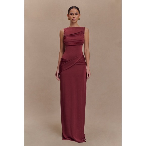 Meshki Dresses & Skirts - MESHKI Henley Slinky Drape Maxi Dress Wine Small New With Tags